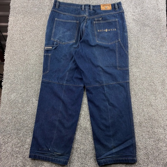 Vintage Y2K Rocawear Jeans Mens 42x34 Denim Carpenter Baggy Hip Hop Embroidered - Picture 1 of 6